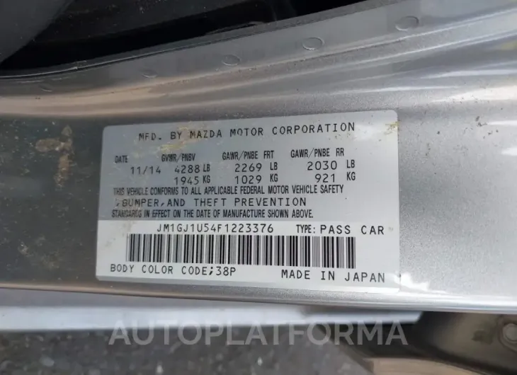 MAZDA MAZDA6 2015 vin JM1GJ1U54F1223376 from auto auction Iaai