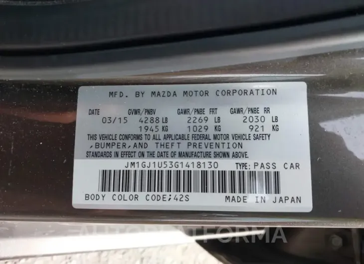 MAZDA MAZDA6 2016 vin JM1GJ1U53G1418130 from auto auction Iaai