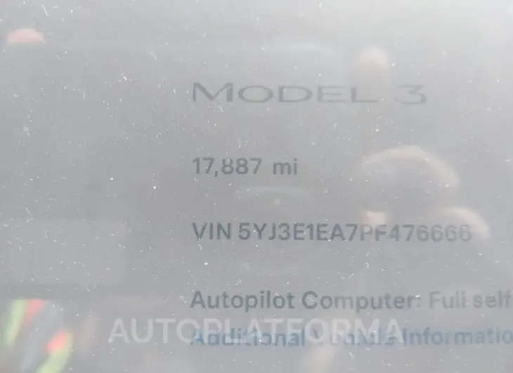 TESLA MODEL 3 2023 vin 5YJ3E1EA7PF476666 from auto auction Iaai