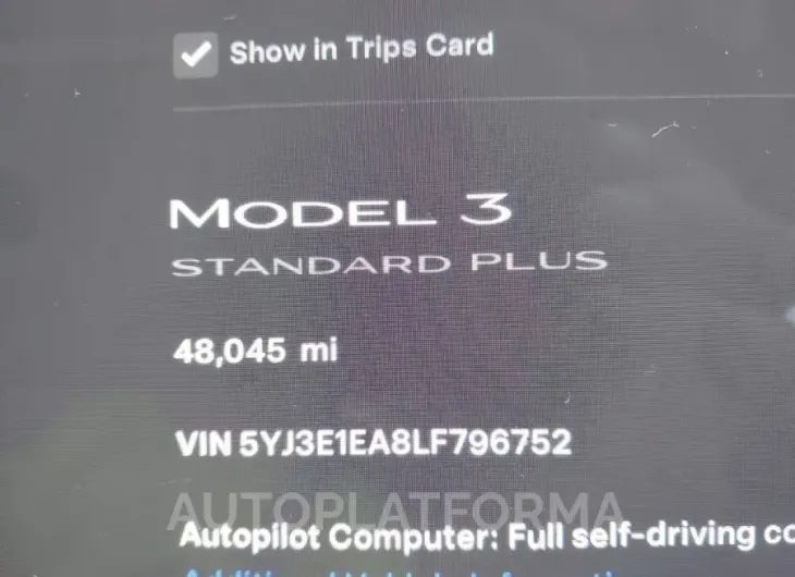 TESLA MODEL 3 2020 vin 5YJ3E1EA8LF796752 from auto auction Iaai