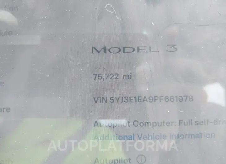 TESLA MODEL 3 2023 vin 5YJ3E1EA9PF661978 from auto auction Iaai