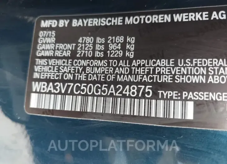 BMW 428I 2016 vin WBA3V7C50G5A24875 from auto auction Iaai