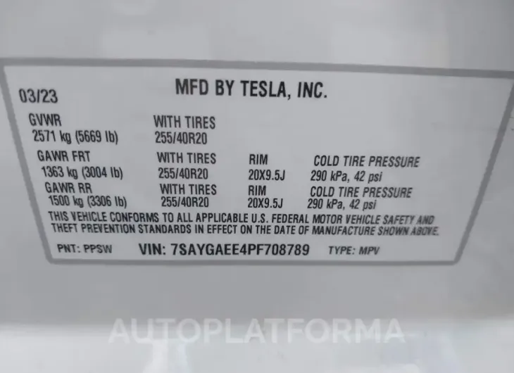 TESLA MODEL Y 2023 vin 7SAYGAEE4PF708789 from auto auction Iaai