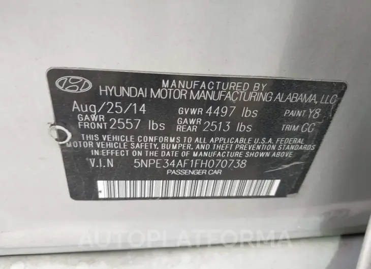 HYUNDAI SONATA 2015 vin 5NPE34AF1FH070738 from auto auction Iaai