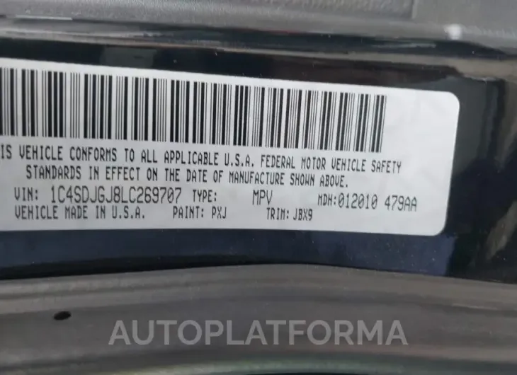 DODGE DURANGO 2020 vin 1C4SDJGJ8LC269707 from auto auction Iaai