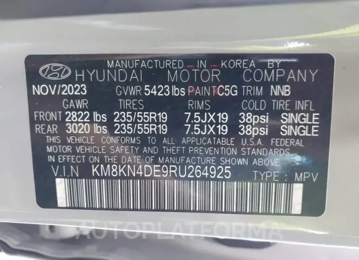 HYUNDAI IONIQ 5 2024 vin KM8KN4DE9RU264925 from auto auction Iaai