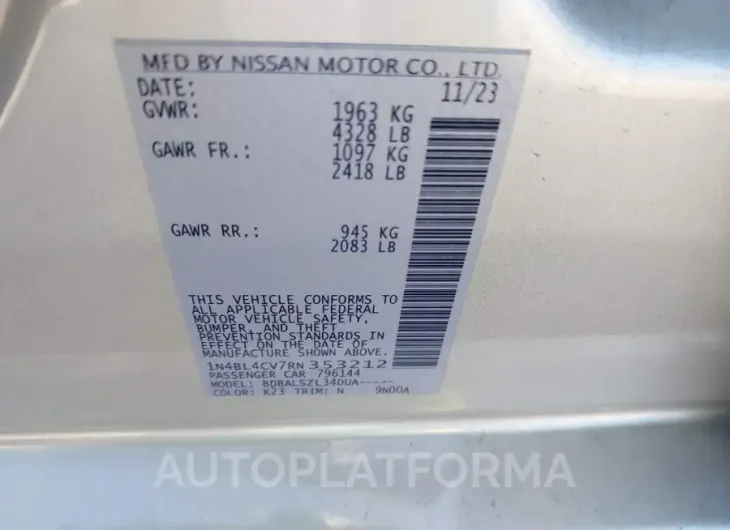 NISSAN ALTIMA 2024 vin 1N4BL4CV7RN353212 from auto auction Iaai