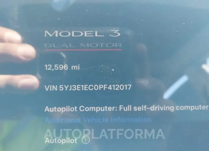 TESLA MODEL 3 2023 vin 5YJ3E1EC0PF412017 from auto auction Iaai