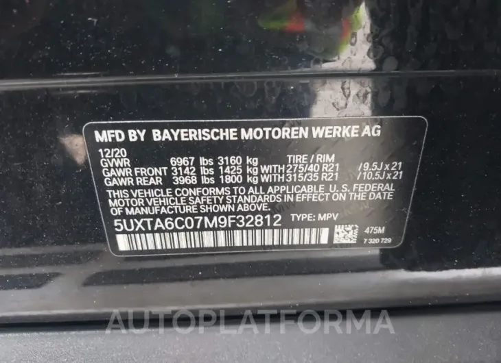 BMW X5 PHEV 2021 vin 5UXTA6C07M9F32812 from auto auction Iaai